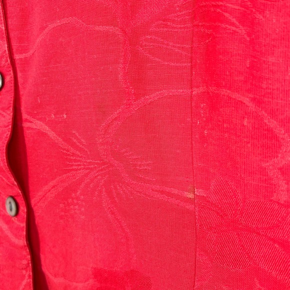 Chicos 2 LARGE Linen Blend Coral Red Long Sleeve Button Blouse Shirt Top Summer - Picture 7 of 8